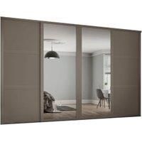 Spacepro 610mm Stone Grey Shaker frame 3 panel & 2x Single panel Mirror Sliding Wardrobe Door Kit