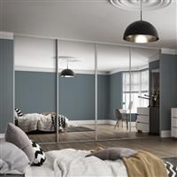 Spacepro Classic 4 Door Sliding Wardrobe Kit Dove Framed Mirror 2978 x 2260mm in Grey Steel/Glass