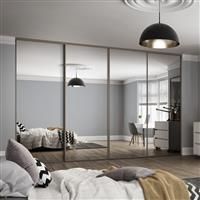 Spacepro Classic 4 Door Sliding Wardrobe Kit Stone Framed Mirror 3586 x 2260mm in Grey Steel/Glass