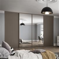 Spacepro Classic 4 Door Sliding Wardrobe kit Stone and Mirror 3586 x 2260mm in Grey Steel/MFC/Glass