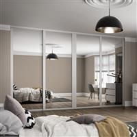 Spacepro Shaker 4 Door Sliding Wardrobe Kit Framed Mirror 2290 x 2260mm in White Steel/Glass