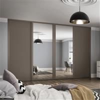 Spacepro Shaker 4 Door Sliding Wardrobe Kit Stone and Mirror 3506 x 2260mm in Grey Steel/MFC/Glass