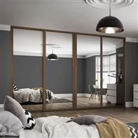Spacepro Shaker 4 Door Sliding Wardrobe Kit Framed Mirror 3506 x 2260mm in Walnut Steel/Glass