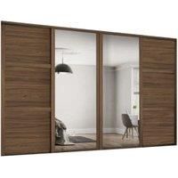 Shaker 4 Door Sliding Wardrobe Kit Walnut Panel / Mirror with Walnut Frame (W)2290 x (H)2260mm