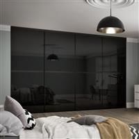 Spacepro Minimalist 4 Door Sliding Wardrobe Kit Framed Glass Doors 3616 x 2260mm in Black Aluminium/Glass