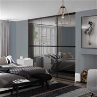 Spacepro Minimalist 3 Door Sliding Wardrobe Kit Black Framed Mirror Doors 2246 x 2260mm in Grey Aluminium/Glass