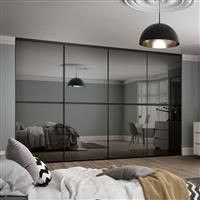 Spacepro Minimalist 4 Door Sliding Wardrobe Kit Black Framed Mirror Doors 2400 x 2260mm in Grey Aluminium/Glass