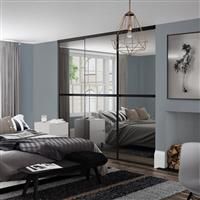 Spacepro Minimalist 3 Door Sliding Wardrobe Kit Black Framed Mirror Doors 1790 x 2260mm in Silver Aluminium/Glass