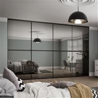 Spacepro Minimalist 4 Door Sliding Wardrobe Kit Black Framed Mirror Doors 3616 x 2260mm in Silver Aluminium/Glass