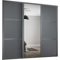 Spacepro Shaker 2 x 914mm Graphite 3 Panel Door/ 1 x Silver Mirror Kit with Colour Matched Track