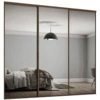 Spacepro Heritage 3 x 610mm Carini Walnut Frame Mirror Sliding Door Kit with Colour Matched Track