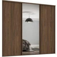 Spacepro Heritage 2 x 914mm Carini Walnut Panel Doors/ 1 x Silver Mirror Kit with Colour Matched Track