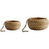 Ivyline Hanging Seagrass Planter Set of 2 - Stylish, Waterproof & Sustainable - Contemporary Natural Finish Round Decorative Indoor Flower Pot