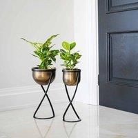 Indoor Kensington Tall Brass Metal Round Planter on Stand Small H42Cm W14cm