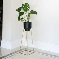 Ivyline Minimo Geometric Metal Planter Stand with Square Base in Gold - Stylish & Sturdy - Indoor Decorative Flower Pot Display Holder - H60cm x D26cm