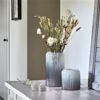 Ivyline Verre Tall Frosted Ribbed Glass Atlantic Blue Vase H30cm W20cm