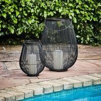 Ivyline Venere Round Wired Black Lantern with Glass Insert - Weatherproof - Decorative Indoor / Outdoor Garden Lights Candle Holder - H34cm x W26cm