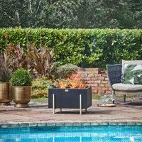 Ivyline Outdoor Orion Steel Firebowl with Geometric Frame in Matte Black / Antique Gold - UV Stable & Frost Resistant Garden Firepit - H40cm x W62cm