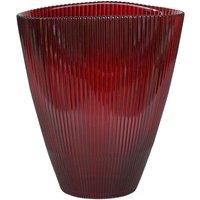 Ivyline Ribbed Tall Glass Vase in Burgundy - Lightweight & Stylish Design - Tabletop Windowsill Decorative Indoor Flower Pot - H24.5 x W21.5 cm