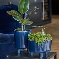 Ivyline Pisa Navy Ceramic Bowl Planter on Legs - Premium Quality - UV Stable & Waterproof Indoor Decorative Flower Pot - H19 x D16cm