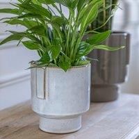 Ivyline Aries Glazed Handle Planter in White - Premium Quality - Lightweight and Waterproof - Indoor Houseplant Pot - H20cm x D19cm