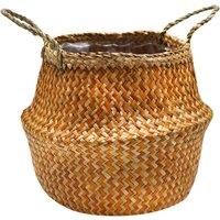 Ivyline Chevron Lined Basket in Amber - Premium Quality - Handmade and Waterproof - Seagrass Basket with Handles for Houseplants - H30cm x D35cm