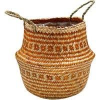 Ivyline Tribal Lined Basket in Amber - Premium Quality - Handmade and Waterproof - Seagrass Basket with Handles for Houseplants - H30cm x D35cm