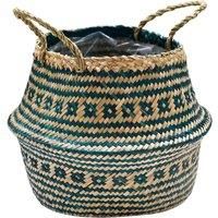 Ivyline Tribal Lined Basket in Teal - Premium Quality - Handmade and Waterproof - Seagrass Basket with Handles for Houseplants - H30cm x D35cm