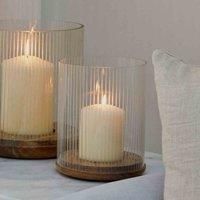 Amelia Ribbed Glass Wooden Candle Holder H19.5cm D16cm