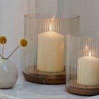 Ivyline Amelia Ribbed Glass Wooden Candle Holder H23cm D20cm