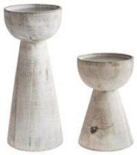 Padstow White Wash Wooden Candle Holders 2 Pack