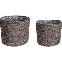 Ivyline Theo Grey Reed & Seagrass Natural Basket - Stylish and Sustainable Flower Pot - Bohemian Home Planter - Set of 2