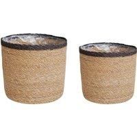 Ivyline Theo Grey Rim Reed & Seagrass Natural Basket - Stylish and Sustainable Flower Pot - Bohemian Home Planter - Set of 2