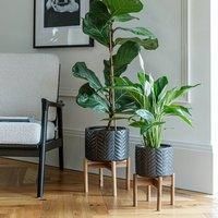 Ivyline Aspen Chevron Mercury Planter H34Cm D22Cm, Grey