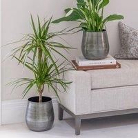 Metal Plant Pot Pewter Grey Indoor Houseplant Planter Bell Bottom Modern