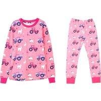 Pink & Purple Kids Pyjamas with Tractor Print, Soft Cotton Jersey