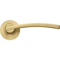Stanza Adria Lever on Rose Door Handles Brass (Pair) in Favo Satin