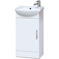 Nuie NVS100 Mayford | Modern Bathroom Floor Standing 1 Door Cloakroom Vanity Unit With 1 Tap Hole Basin, 420mm x 780mm, Gloss White, 420mm290mm, Set of 2 Pieces