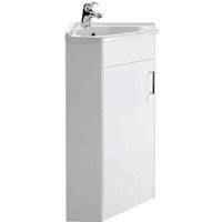 Nuie Modern Bathroom Floor Standing 1 Door Corner Cloakroom Cabinet and Basin, Manufactured Wood, Gloss White, 555mm