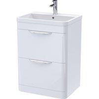 Nuie FPA001 Parade £ Modern Bathroom Floor Standing Contemporary Soft Close 2 Drawer Cabinet with Polymarble Basin, 600mm x 840mm, Gloss White, 600mm