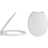Old London Nuie NTS302 | Traditional Bathroom Round Toilet Seat with Chrome Hinges, 455mm x 371mm, White