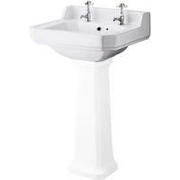 Old London NCS885 Richmond Traditional Ceramic Wall Hung Bathroom Basin with 2 Tap Holes, 500mm x 350mm, White