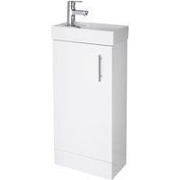 Nuie 400mm NVX192 Vault £ Modern Bathroom Single Soft Close Door Floor Standing Vanity Unit with 1 Tap Hole Ceramic Basin, 390mm x 781mm x 215mm, Gloss White, Set of 2 Pieces