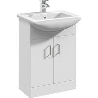 550mm 2-Door Basin Vanity Unit Square Sink Gloss White Bathroom Soft Close
