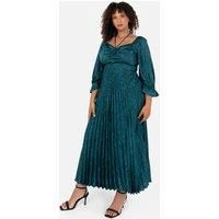 Lovedrobe Women/'s Midaxi Dress Ladies Emerald Green Pleated Empire A-Line High Waist Tie Neck Wedding Guest Cocktail Evening Prom, Emerald Green, 12