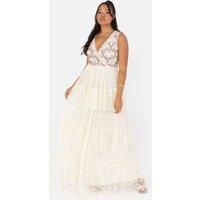 Maya Deluxe Women's Floral Embellished Tiered Maxi Dress in Nude | Size: 14