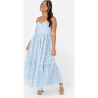 Maya Deluxe Women/'s Ladies Midi Dress Sleeveless V-Neck Cami Sequin Embellished Embroidered Ruffles for Wedding Guest Prom Ball Gown, Blue, 8