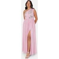 Maya Deluxe Women's One Shoulder Embellished Maxi Dress in Pink | Size: 20