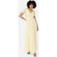 Maya Deluxe Women's Short Sleeve V Neck Embellished Maxi Dress in Yellow | Size: 8