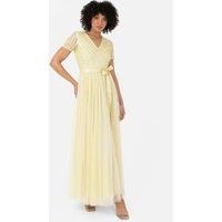 Maya Deluxe Women's Belted Stripe Embellished Maxi Dress in Yellow | Size: 14
